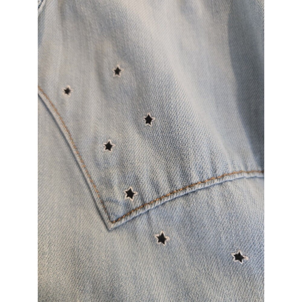 ​Universal Thread Denim L Oversized Pearl Snaps Western Embroidered Stars Womens - Picture 6 of 13
